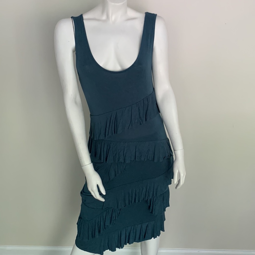 Kische Women's Shift Dress Slate Blue with Ruffle Size Large